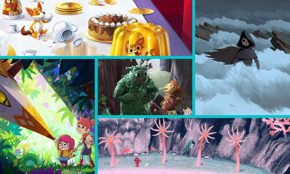 Clockwise from top left: Corgi, a Royal Family; Voro; Abyss: Very Special Case Unit; The Chimera Keepers; Sacha and the Christmas Creatures (center)