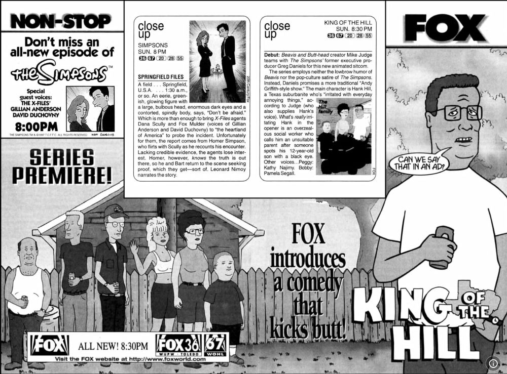 An add from 'King of the Hill's premiere season in TV Guide, 1997.