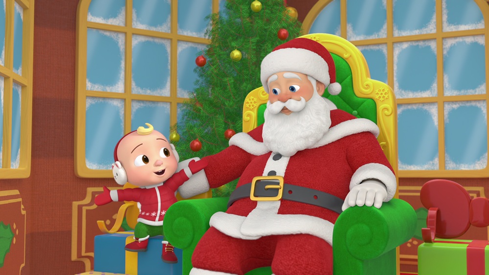 CoComelon Lane Season 6 (L to R) Cruze McKinnon as JJ and Brian Drummond as Santa [c/o Netflix © 2025]