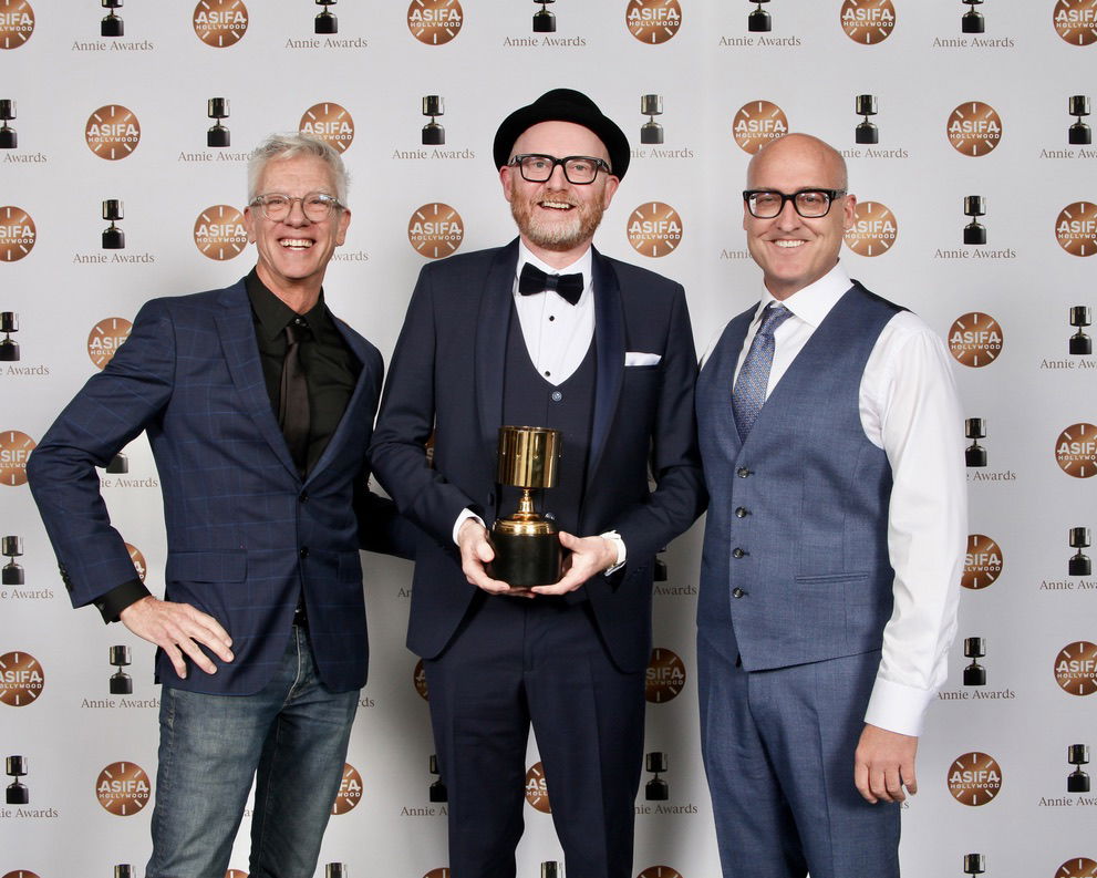 Directors Chris Sanders, Paul Young (winner of the TV directing award for 'Star Wars Visions: Screecher's Reech') and Mike Mitchell at the 51 Annie Awards.