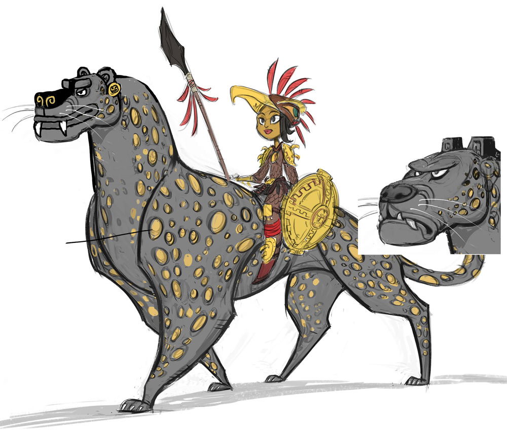 Color sketch of Maya and Chiapa by production designer Paul Sullivan