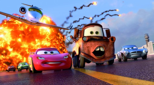 CARS 2 "CARS 2" (L-R) Grem (voice by Joe Mantegna), Acer (voice by Peter Jacobson), Siddeley (voice by Jason Isaacs), Lightning McQueen (voice by Owen Wilson), Mater (voice by Larry the Cable Guy), Finn McMissile (voice by Michael Caine). ©Disney/Pixar. All Rights Reserved.