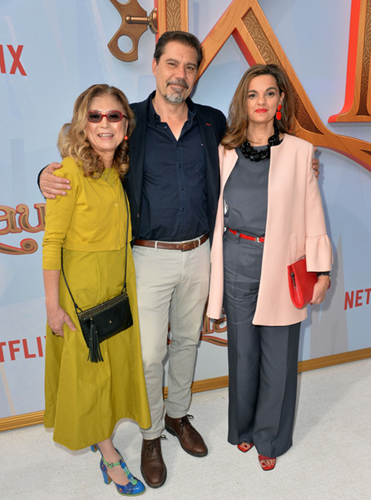 L-R: Producer Jinko Gotoh, director Sergio Pablos & producer Marisa Roman at the Klaus premiere