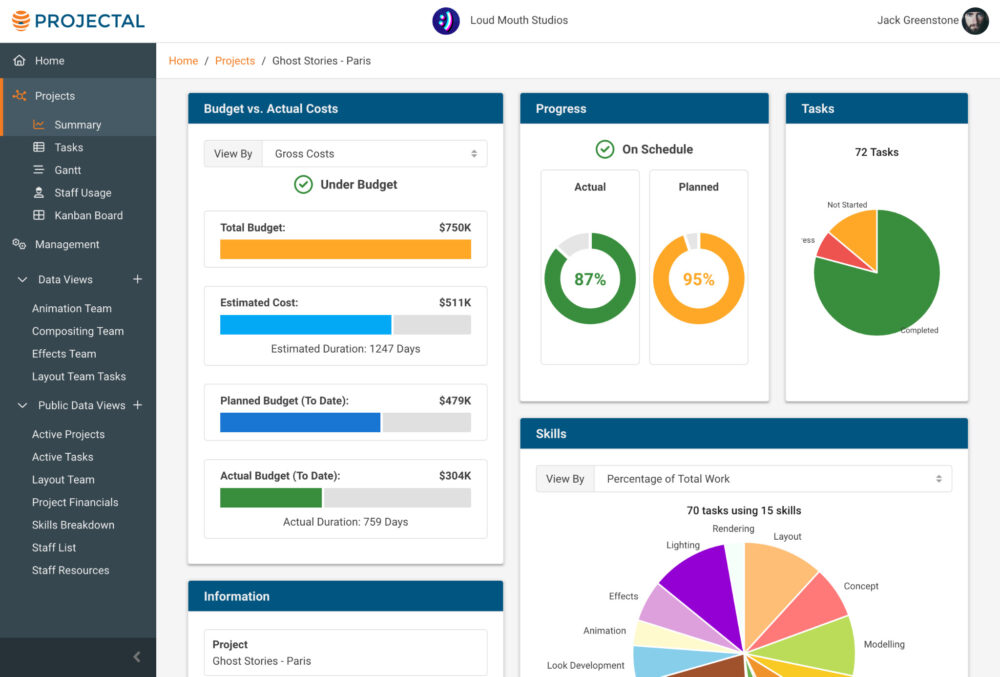Projectal dashboard widgets