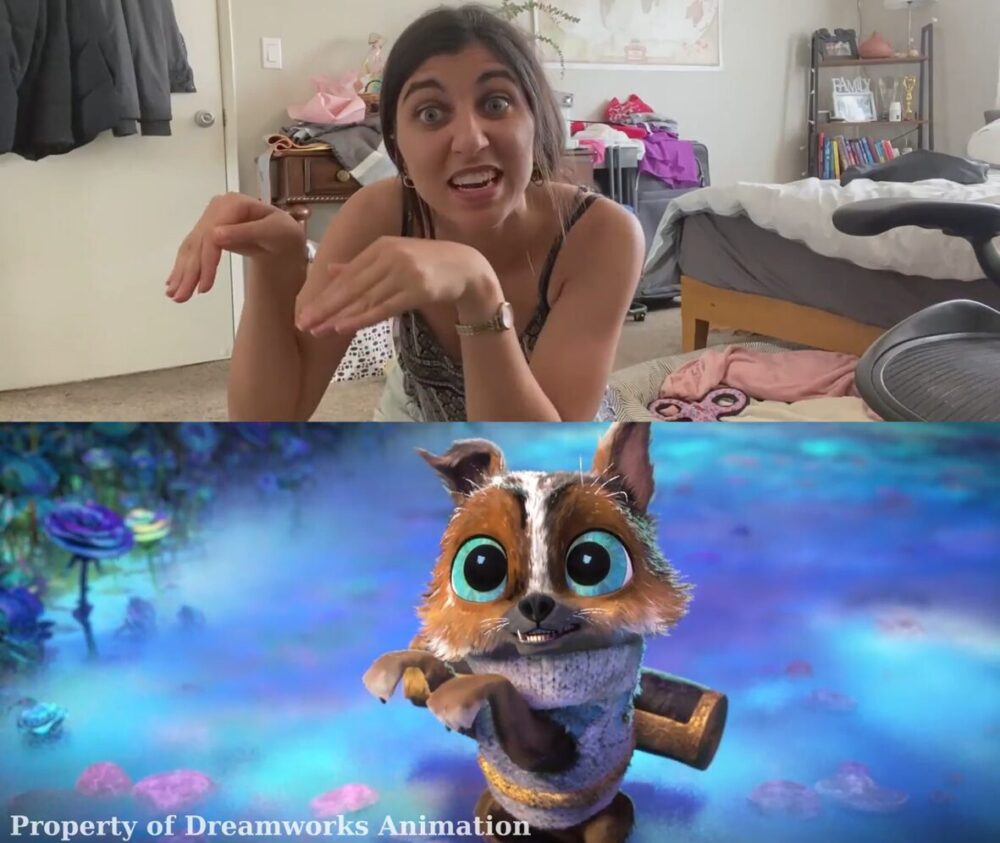 Animator Shir Baron captures her own performance for as Perrito (Harvey Guillén) in 'Puss in Boots: The Last Wish'
